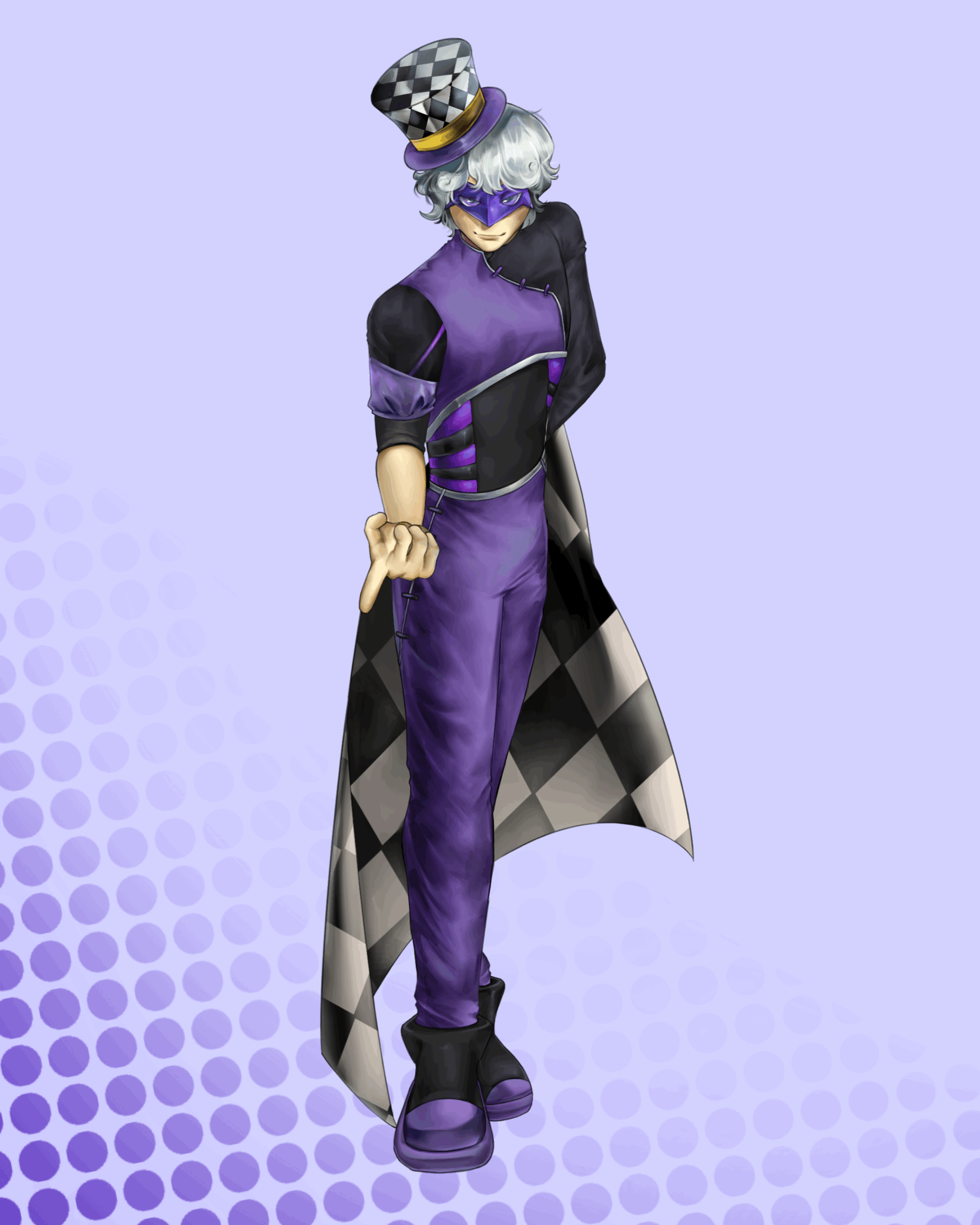 Mast3r Zak drawn in HD and animated like a gacha character screen